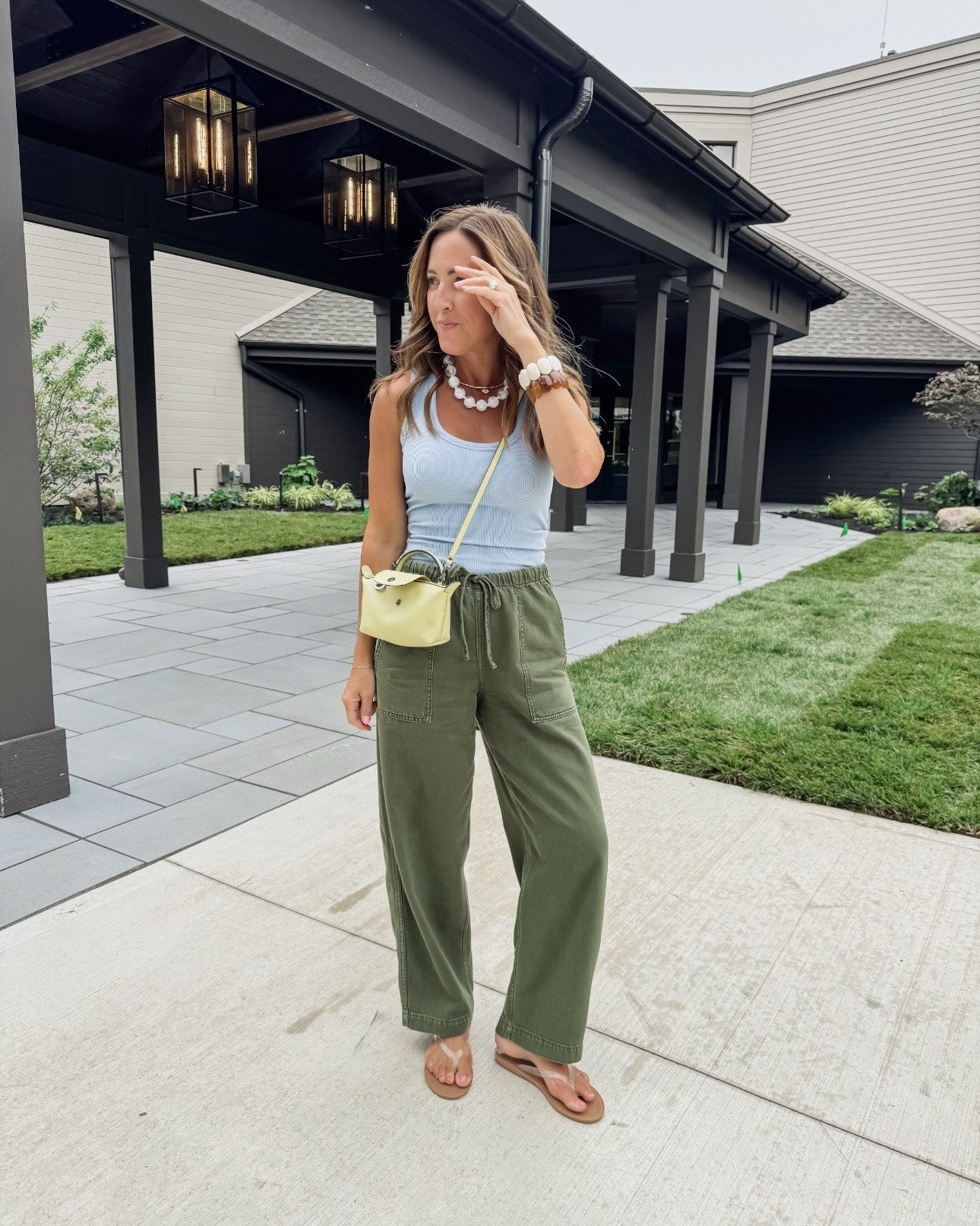 Casual ootd. Olive green airy denim pants 
XS pants regular length
XS tank
Gold necklace - 20% off / take20
Clear necklace - 20% off / twopeasinablog20