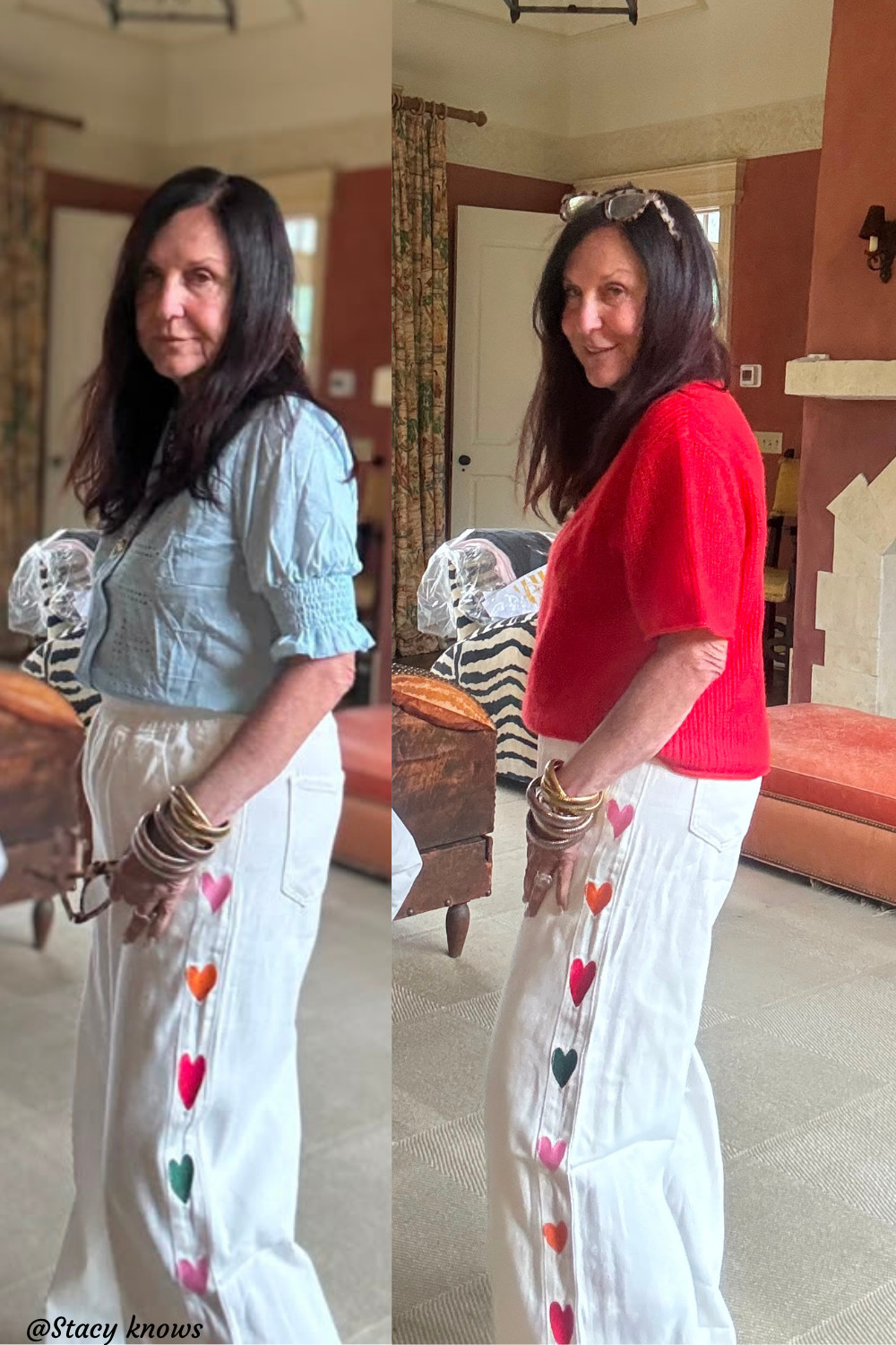 Elevate your everyday style with these fresh, effortlessly chic fashion faves. This look balances romantic details and classic comfort, featuring a crisp white notched collar schiffy shirt with statement bubble sleeves, paired perfectly with playful heart embroidered wide-leg jeans. Finish the vibe with a vibrant, lightweight solid red knit t-shirt for an easy pop of color. Tap the link to shop these absolute wardrobe essentials!
#LTKunder50 #LTKstyletip #OOTD #EverydayFashion #SpringStyle #SummerOutfits #WideLegJeans #SchiffyShirt #RedKnit #CasualChic 

 #LTKootd #LTKSeasonal #LTKOver40
