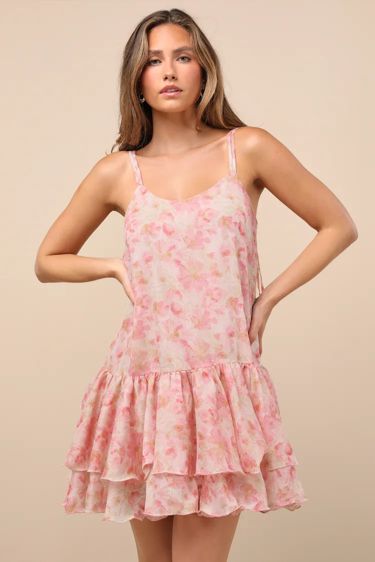 Daniella Pink and Yellow Floral Swing Mini Dress | Lulus