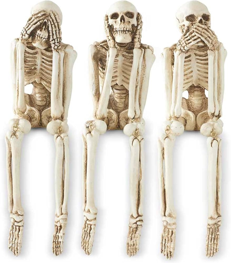 K&K Interiors 41549B Set of 3 See Hear Speak NO Evil Skeletons, Cream | Amazon (US)