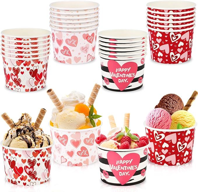 HOWAF 24pcs Valentine's Day Party Supplies Ice Cream Bowls, Valentine Day Disposable Treat Snack ... | Amazon (US)