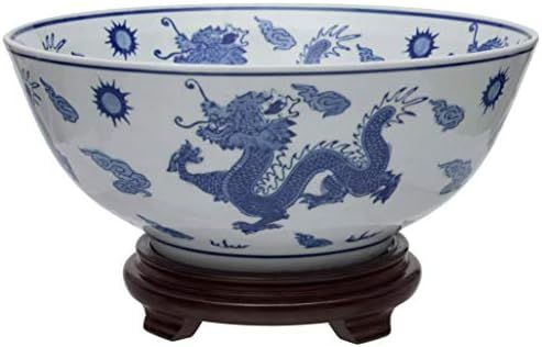 ORIENTAL Furniture 14" Dragon Blue & White Porcelain Bowl | Amazon (US)