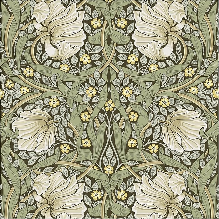 HAOKHOME Vintage Floral Wallpaper Peel and Stick Botanical Sage Green/Yellow Wall Murals Home Kit... | Amazon (US)