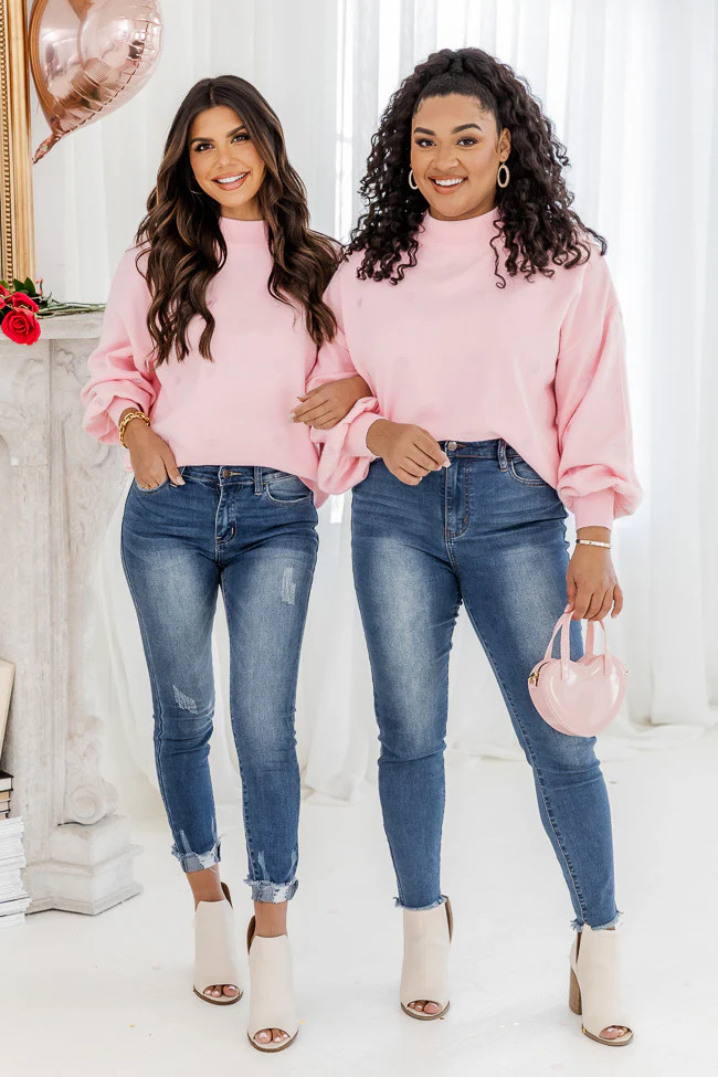 Happy With You Pink Heart Applique Sweater | Pink Lily