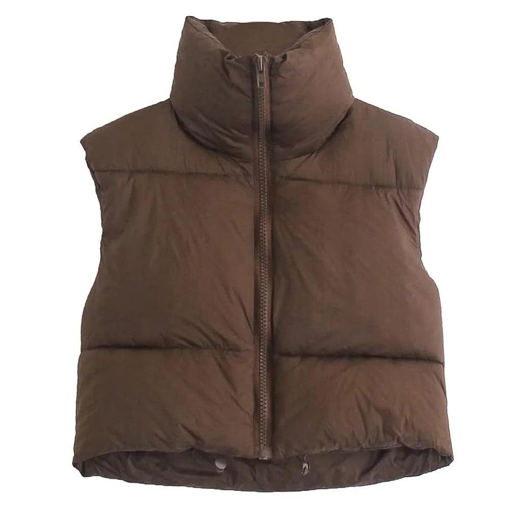 Kissonic Women's Padded Down Vest Puffer Stand Collar Zip Up Crop Sleeveless Jacket | Amazon (US)