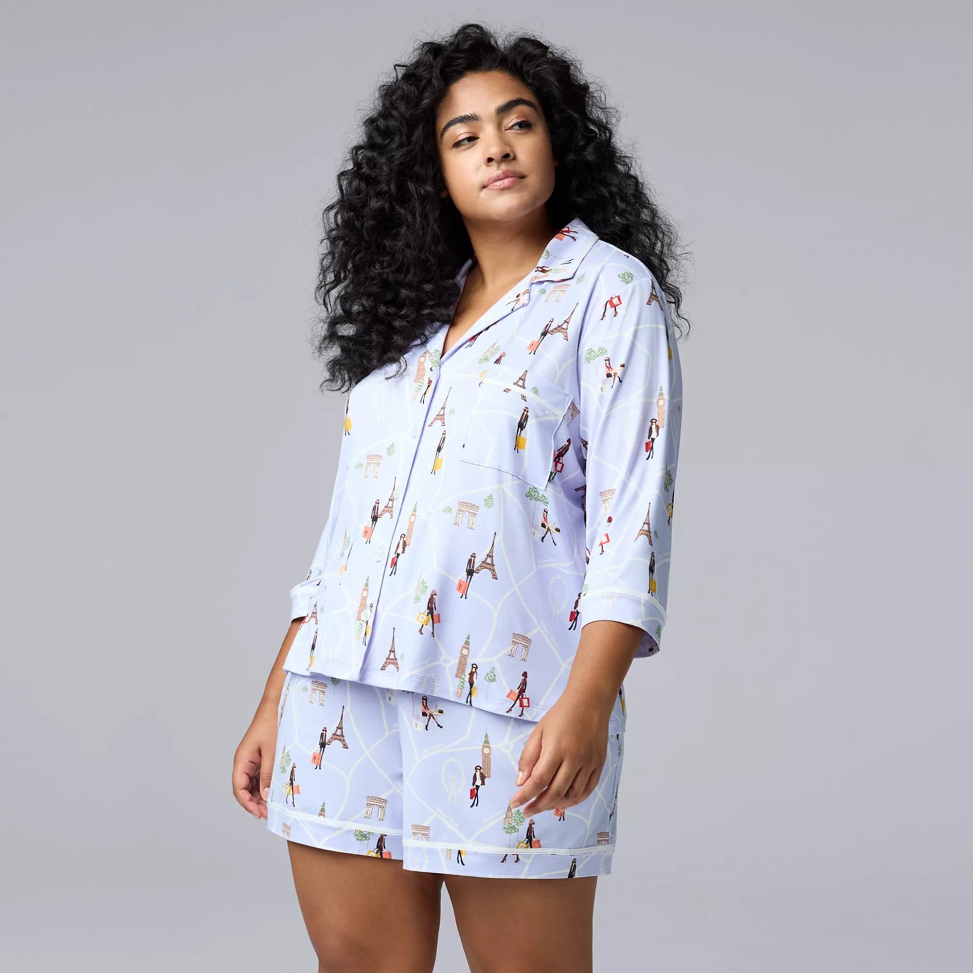 Plus Size Simply Vera Vera Wang 3/4-Sleeve Pajama Top & Boxer Pajama Shorts Set | Kohl's