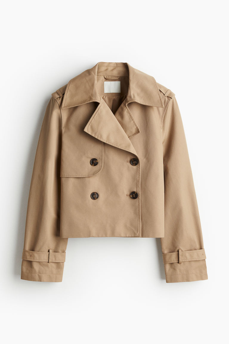 Trench-look Jacket - Long sleeve - Short - Dark beige - Ladies | H&M US | H&M (US + CA)