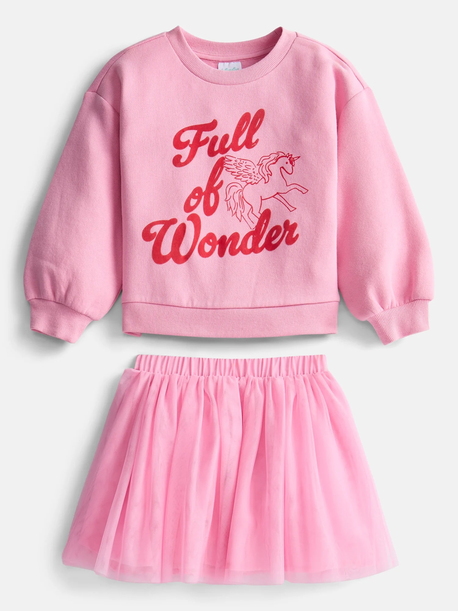 Wonder Nation Toddler Girls Graphic Crewneck Sweatshirt with Long Sleeves and Tulle Skirt Set, 2 ... | Walmart (US)