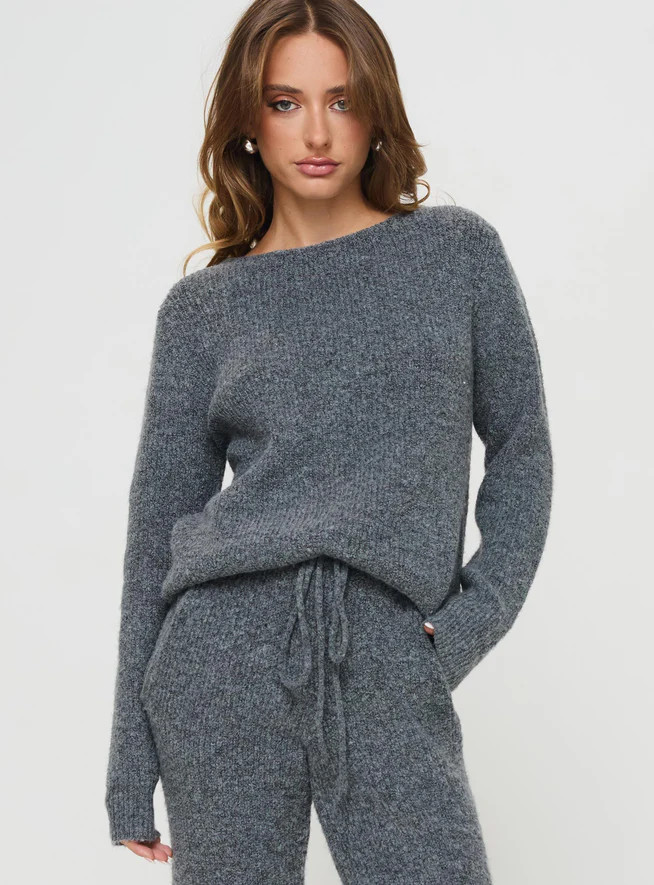 Abrams Rib Knit Crew Sweater Charcoal Marle | Princess Polly US