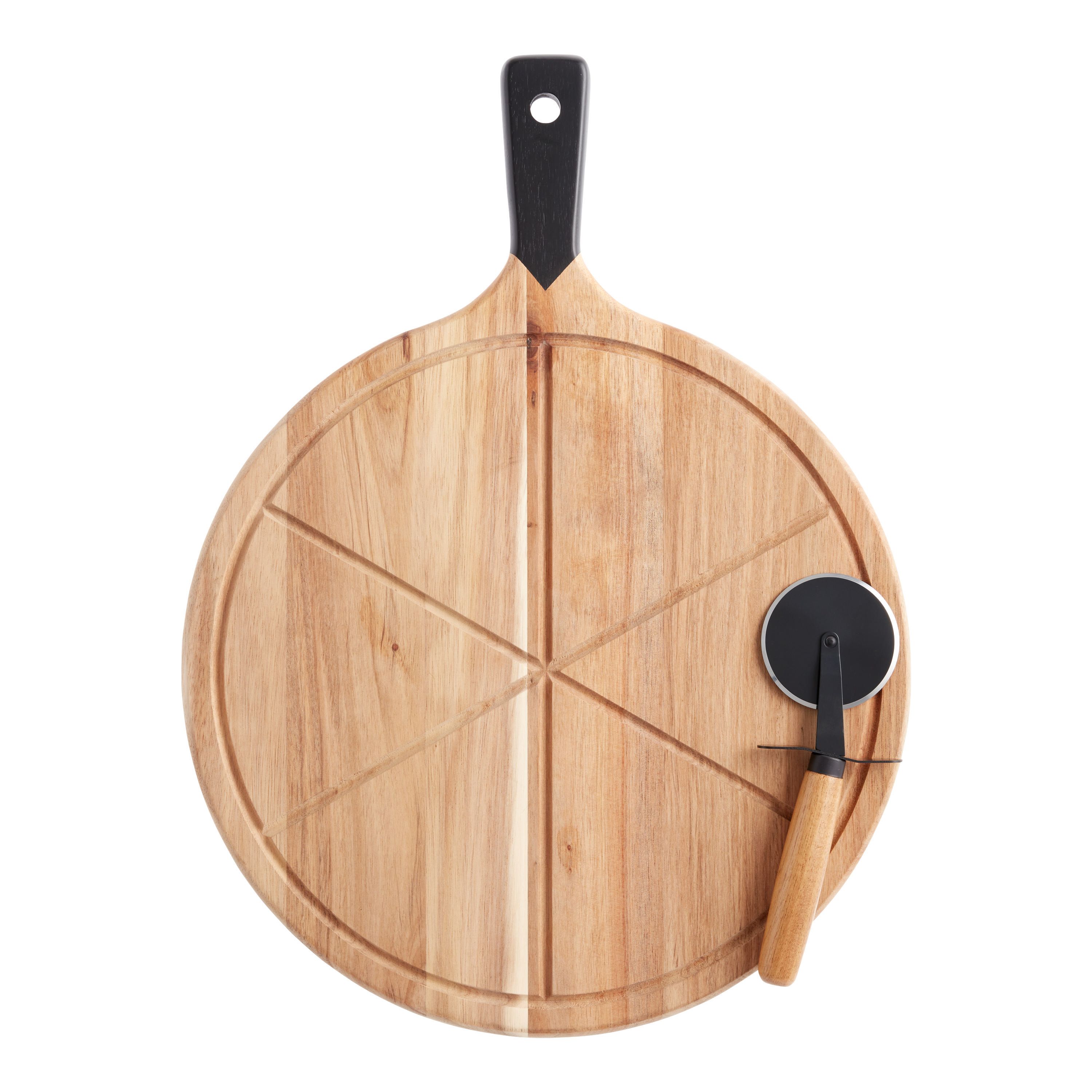 Acacia Wood Pizza Cutting Board and Pizza Cutter Set | World Market
