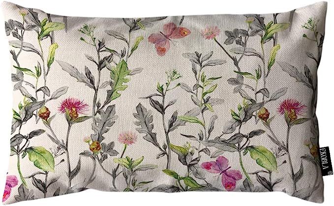 EKOBLA Throw Pillow Cover Herbs Meadow Garden Flowers Grass Watercolor Floral Beautiful Butterfly... | Amazon (US)
