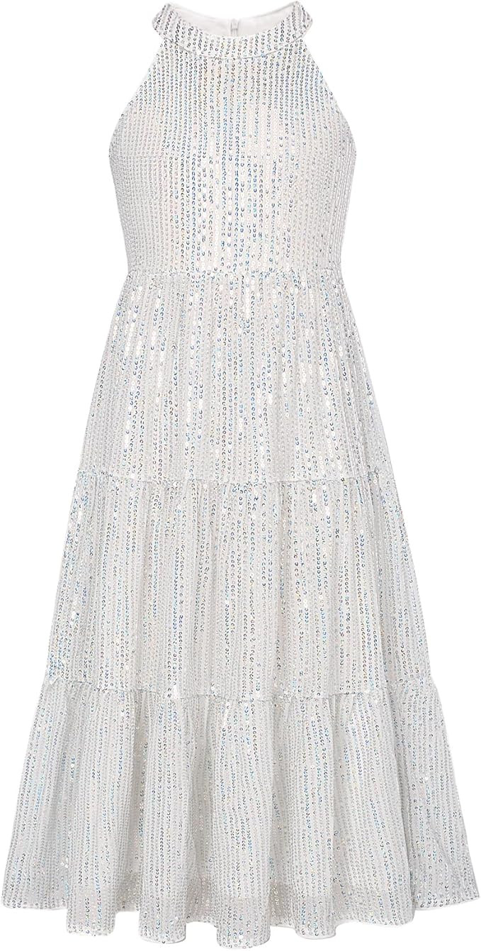 GRACE KARIN Girls Halter Neck Sequin Dress Elegant Cute Girls Party Maxi Dress for 5-14Y | Amazon (US)