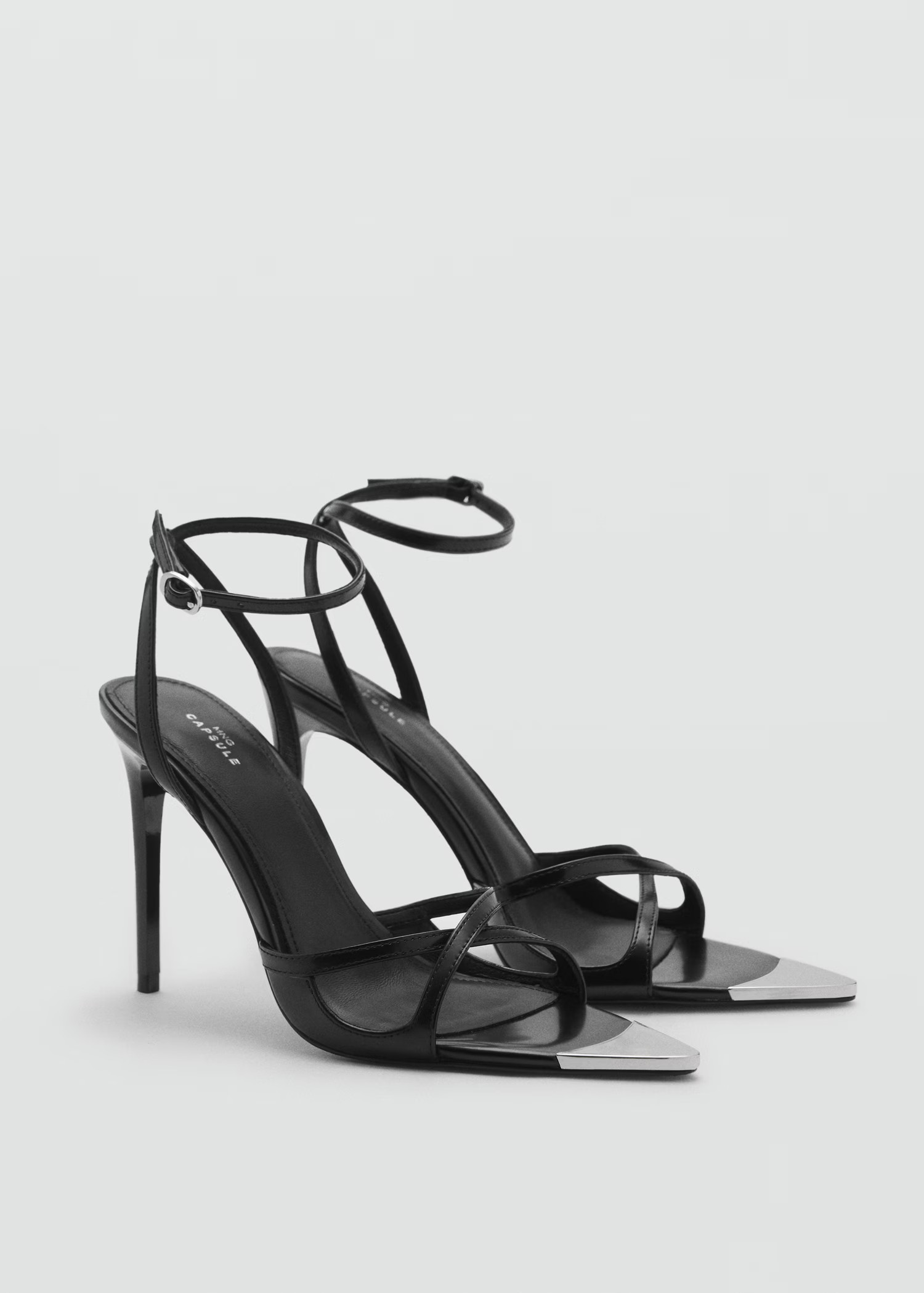 Leather heeled sandal with metallic toe - Women | MANGO USA | Mango (US/MX/AU)