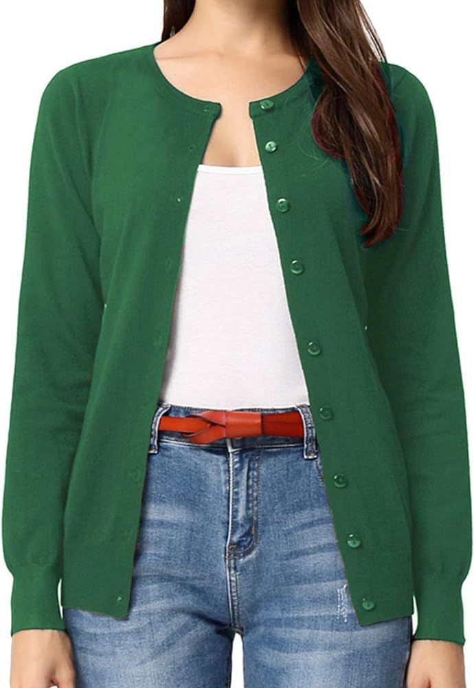 Women's Long Sleeve Button Down Crew Neck Classic Sweater Knit Cardigan | Amazon (US)