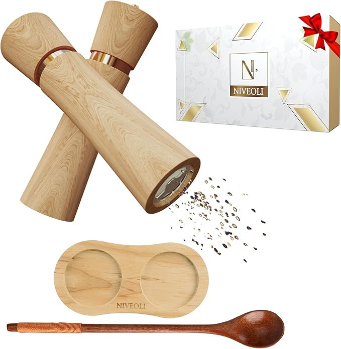Salt and Pepper Grinder Set, Wooden Pepper Mill Refillable Manual Pepper Grinder, Includes Salt a... | Amazon (US)