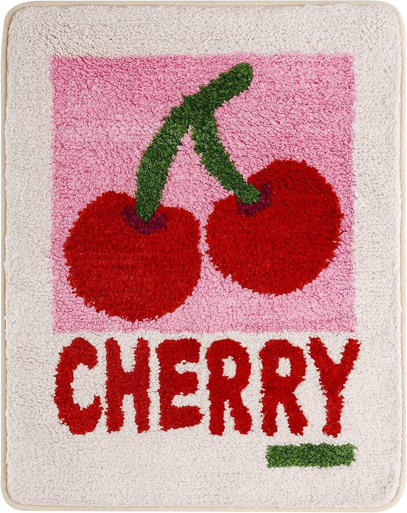 Cherry Bath Mat, Cute Funny Fruit Pink Bathroom Rugs Non Slip Absorbent Bath Rug for Girls Women ... | Amazon (US)