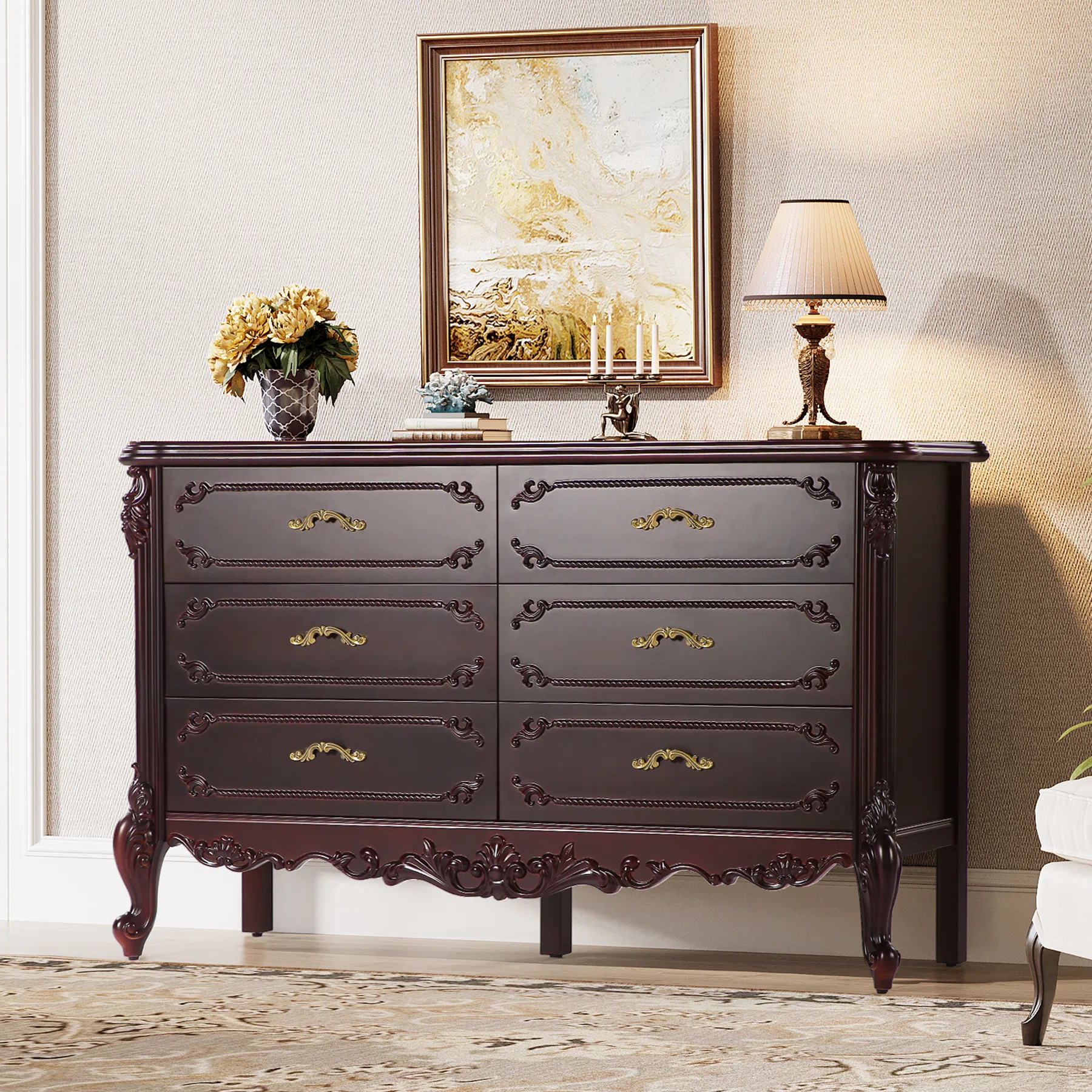 Alcott Hill® 6 Drawers Dresser For Bedroom, Retro Wood Chest Of Drawers | Wayfair | Wayfair North America