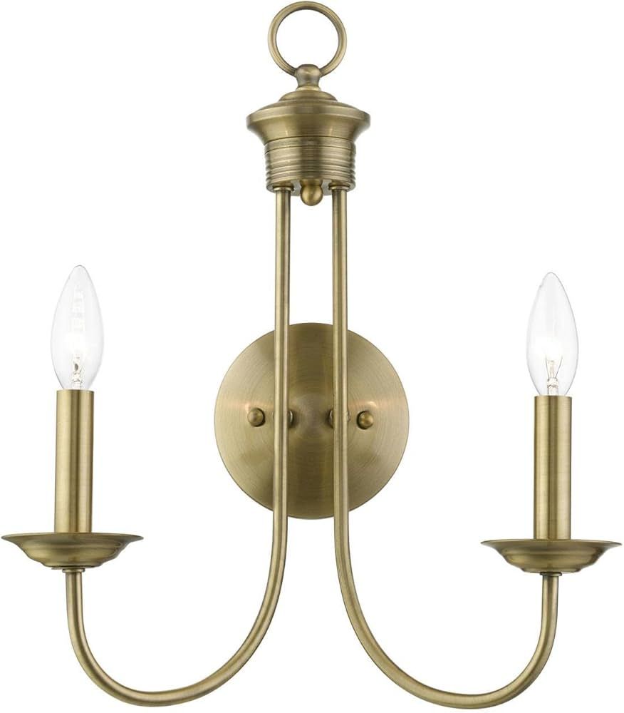 Livex Lighting 42682-01 Estate 2 Light 14 inch Antique Brass Double Sconce Wall Light | Amazon (US)