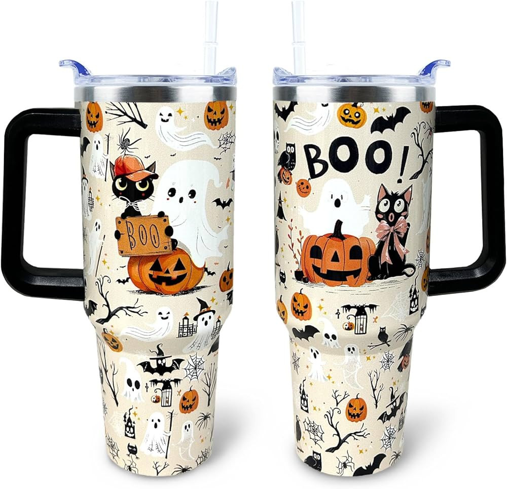 Fall Tumbler 40 oz Tumbler with Handle and Straw Lid Leak Proof - Welcome Home Pumpkin Coffee Mug... | Amazon (US)
