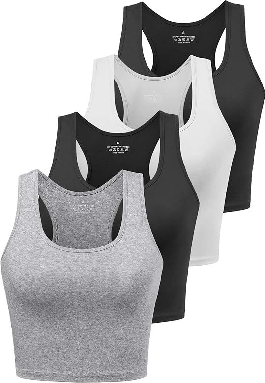 Joviren Cotton Workout Crop Tank Top for Women Racerback Yoga Tank Tops Athletic Sports Shirts Exerc | Amazon (US)
