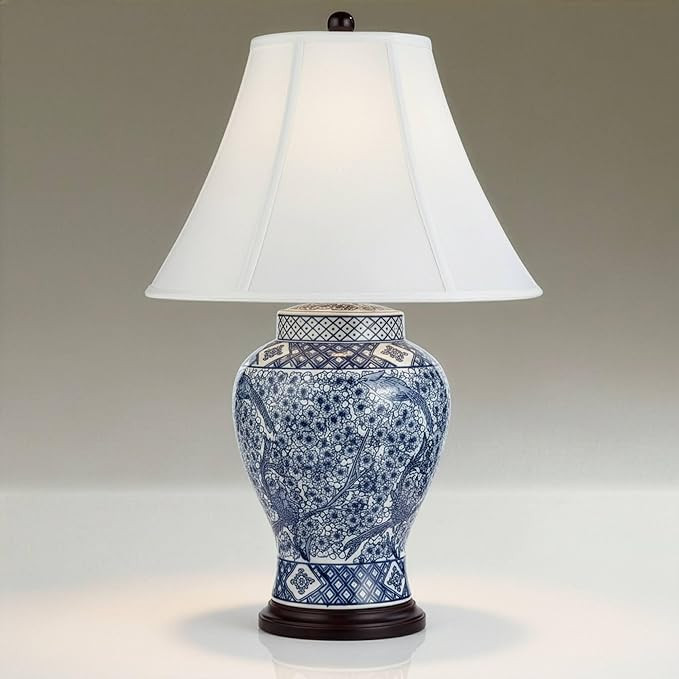 Barnes and Ivy Shonna Asian Chinese Ginger Jar Table Lamp 27" Tall Porcelain Blue White Bird and ... | Amazon (US)