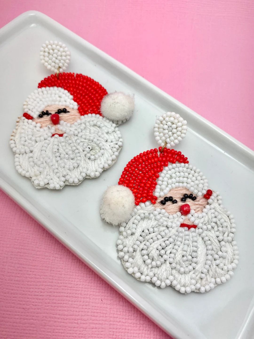 Beaded Jolly Santa Earrings Christmas Earrings Gifts for - Etsy | Etsy (US)