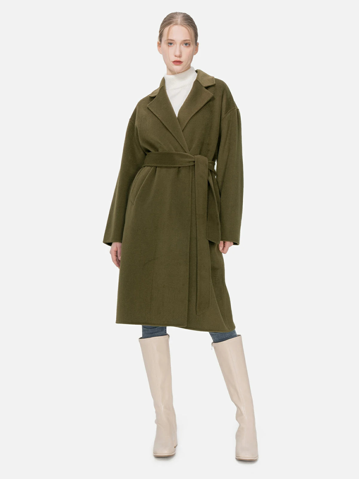 Casual Lapel Loose Lace-Up Woolen Coat | SDEER