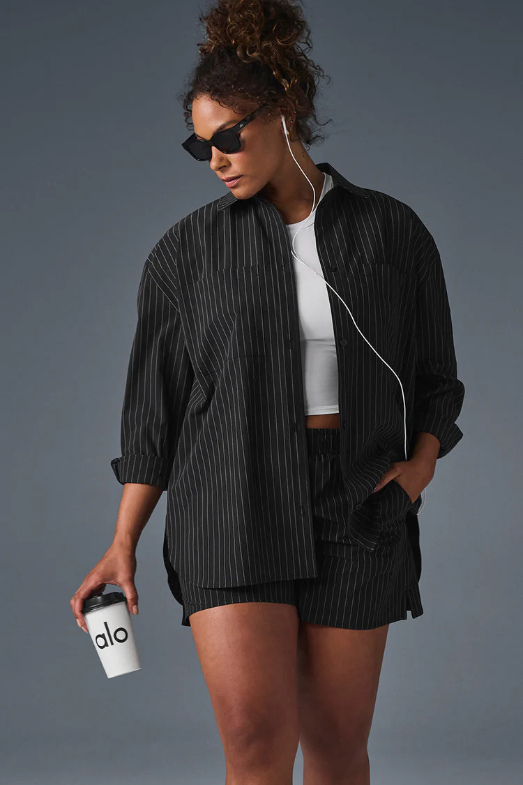 Pinstripe Daylight Button Down Long Sleeve - Black/Titanium | Alo Yoga (US)
