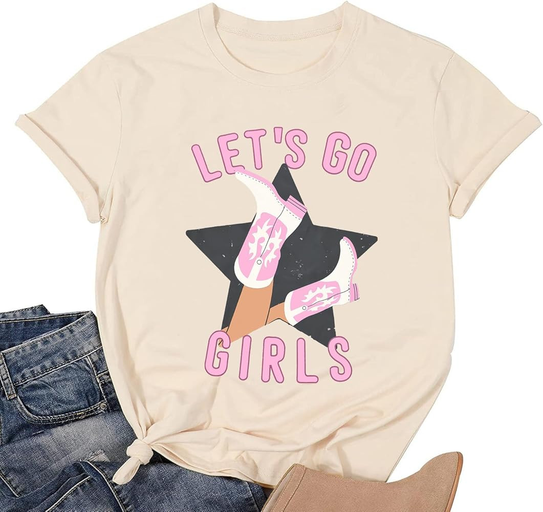 Let's Go Girls Shirt Women Country Bachelorette Party T-Shirt Vintage Cowgirl Short Sleeve Tee To... | Amazon (US)