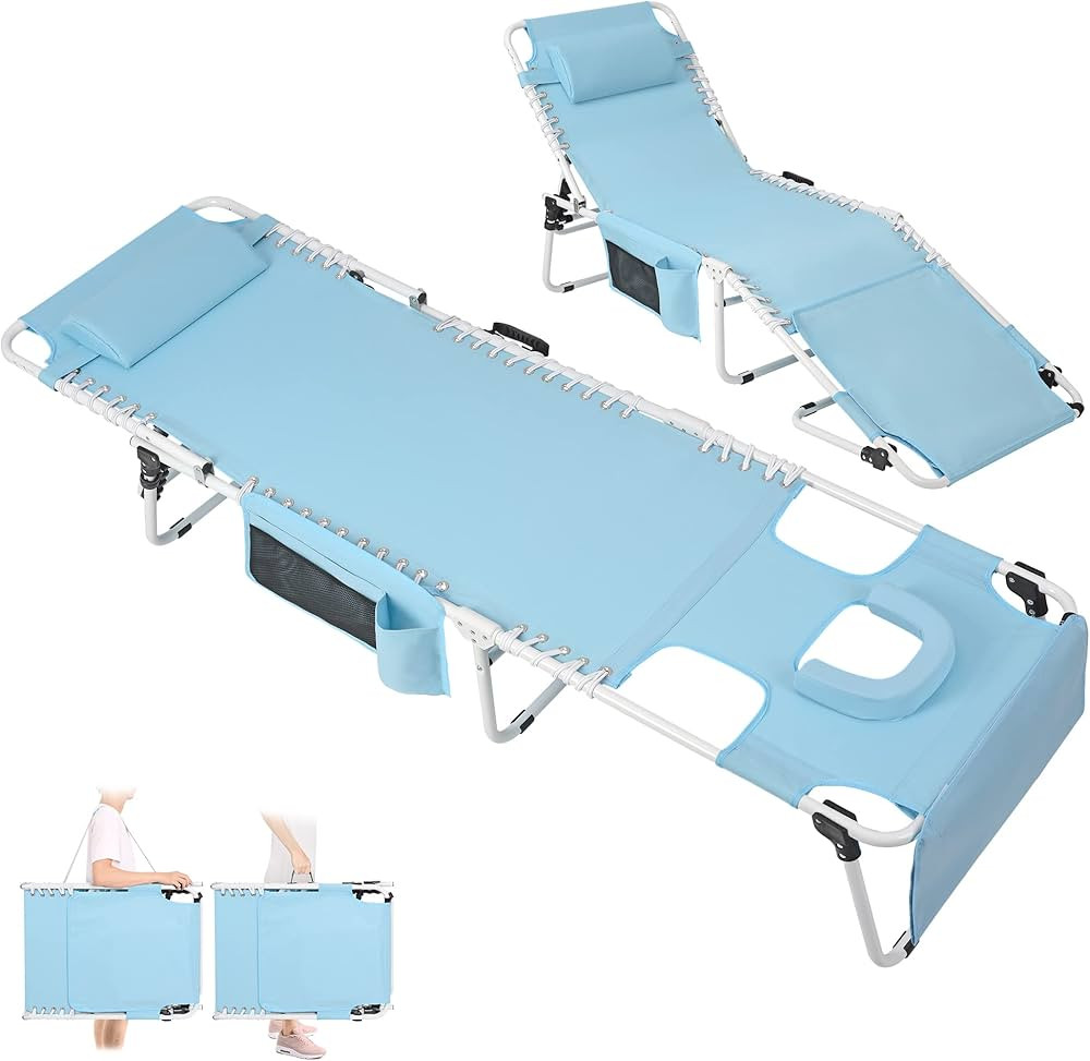 Heavy Duty Tanning Chair with Face Hole Adjustable 5-Position Folding Chaise Lounge Chairs for Ou... | Amazon (US)