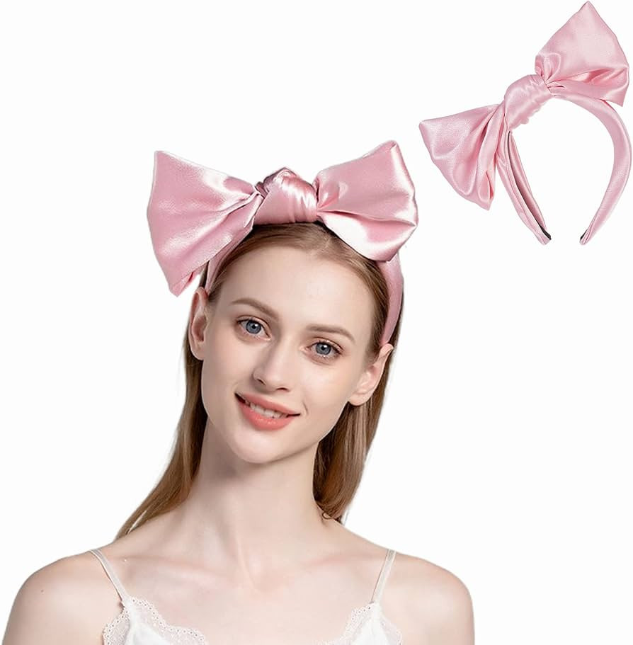 Uchyius Headbands for Women, Cute Pink Satin Hair Bands Large Bow Non Slip Headband Hair Accessor... | Amazon (US)