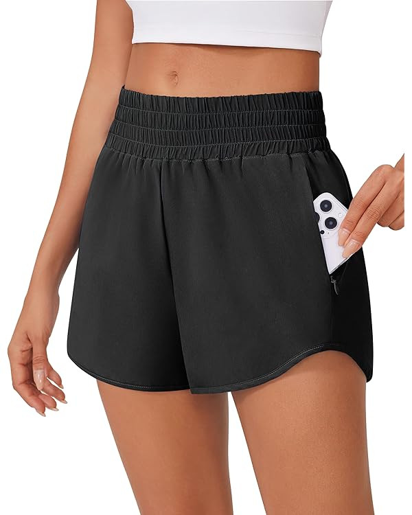 PINSPARK High Waisted Running Shorts for Women 3" Inseam Mesh Liner Quick Dry Sport Athletic Work... | Amazon (US)