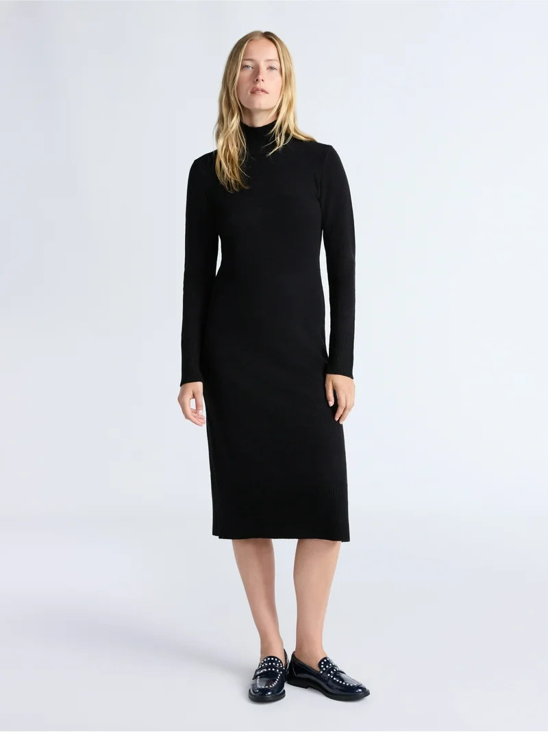 Free Assembly Women's Turtleneck Sweater Midi Dress with Long Sleeves, Sizes XS-XXL | Walmart (US)