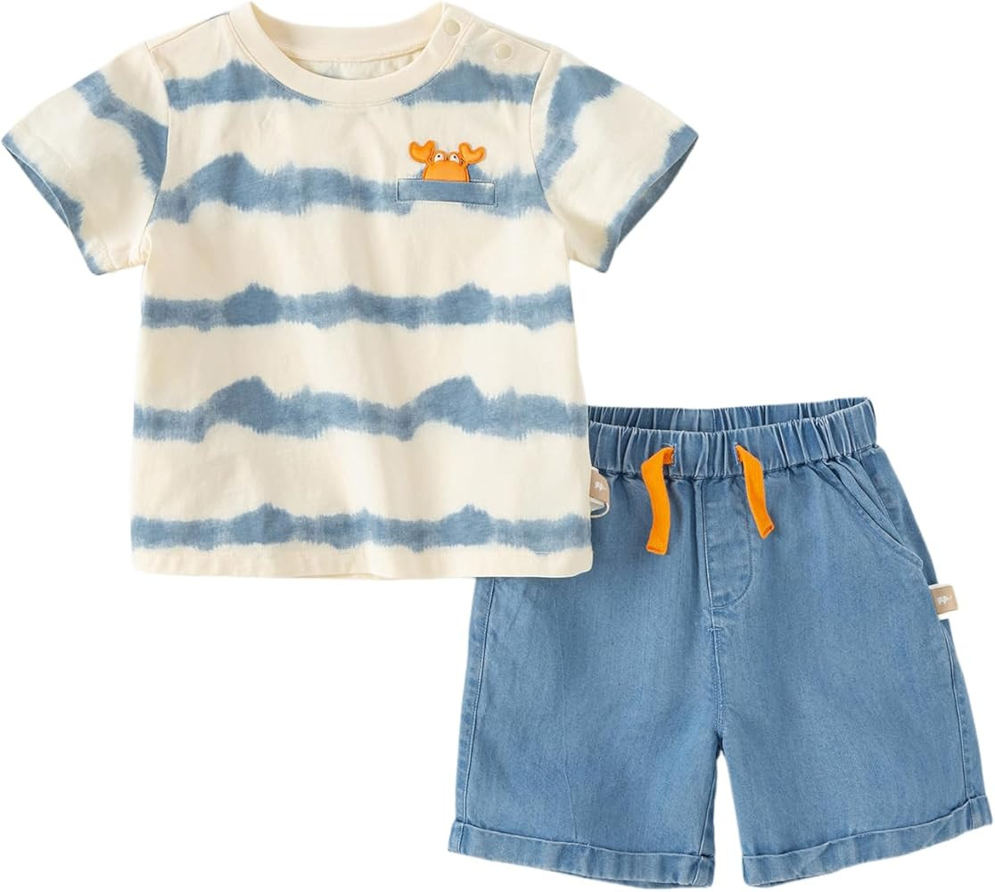 DAVE&BELLA Toddler Baby Boy Outfits Pattern Printed Short Sleeve T-Shirt Tops Casual Shorts Set 2... | Amazon (US)
