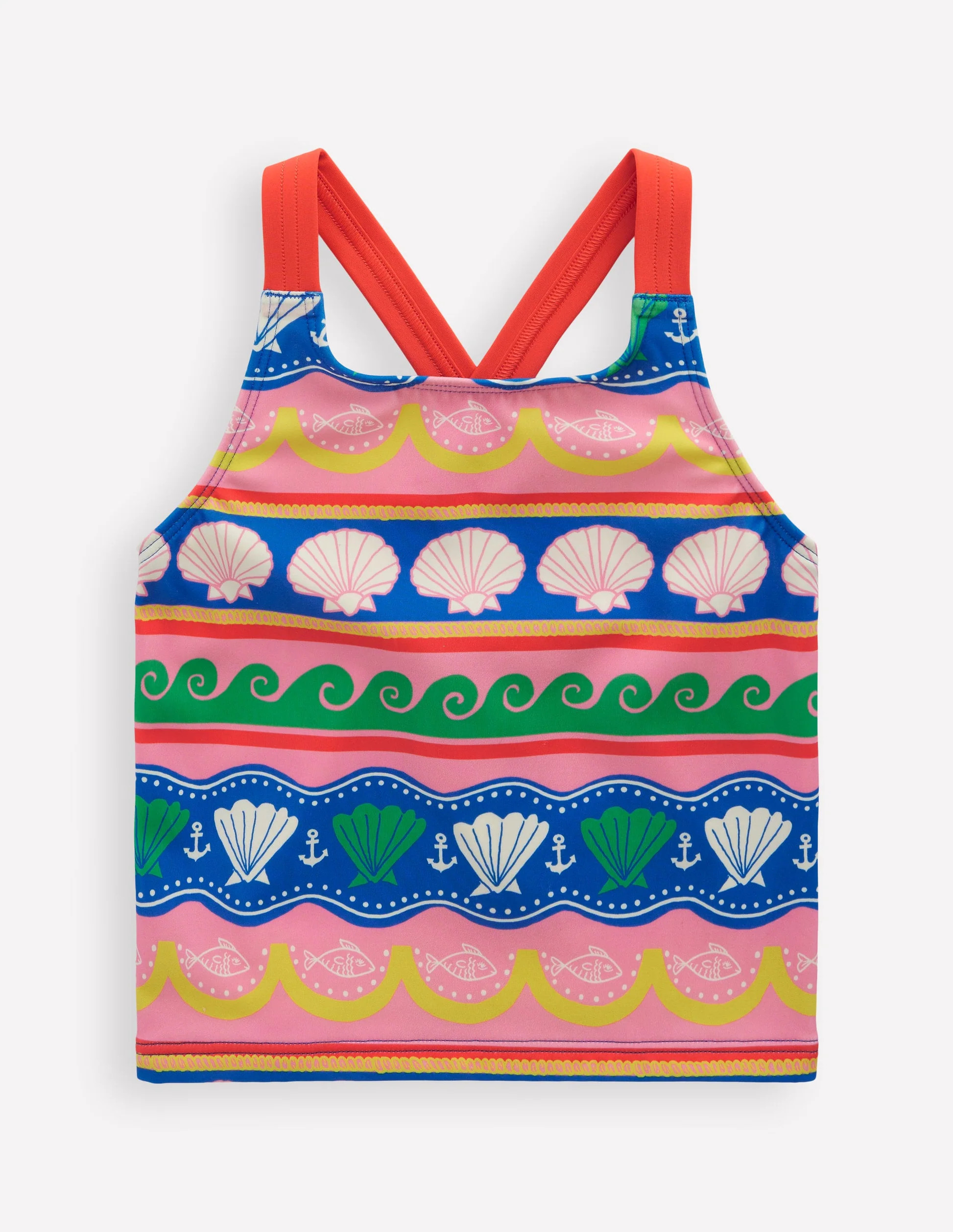 Cross-Back Tankini Top-Multi Sea Shell Stripe | Boden (US)