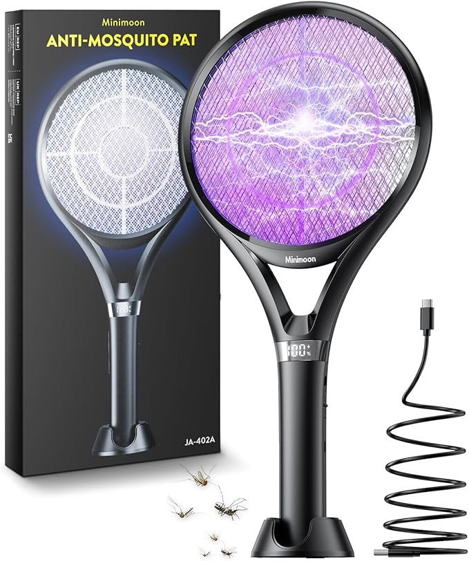 Minimoon Electric Fly Swatter with LED Display, 2000mAh Rechargeable Fly Swatter Racket, 2500V Bu... | Amazon (US)
