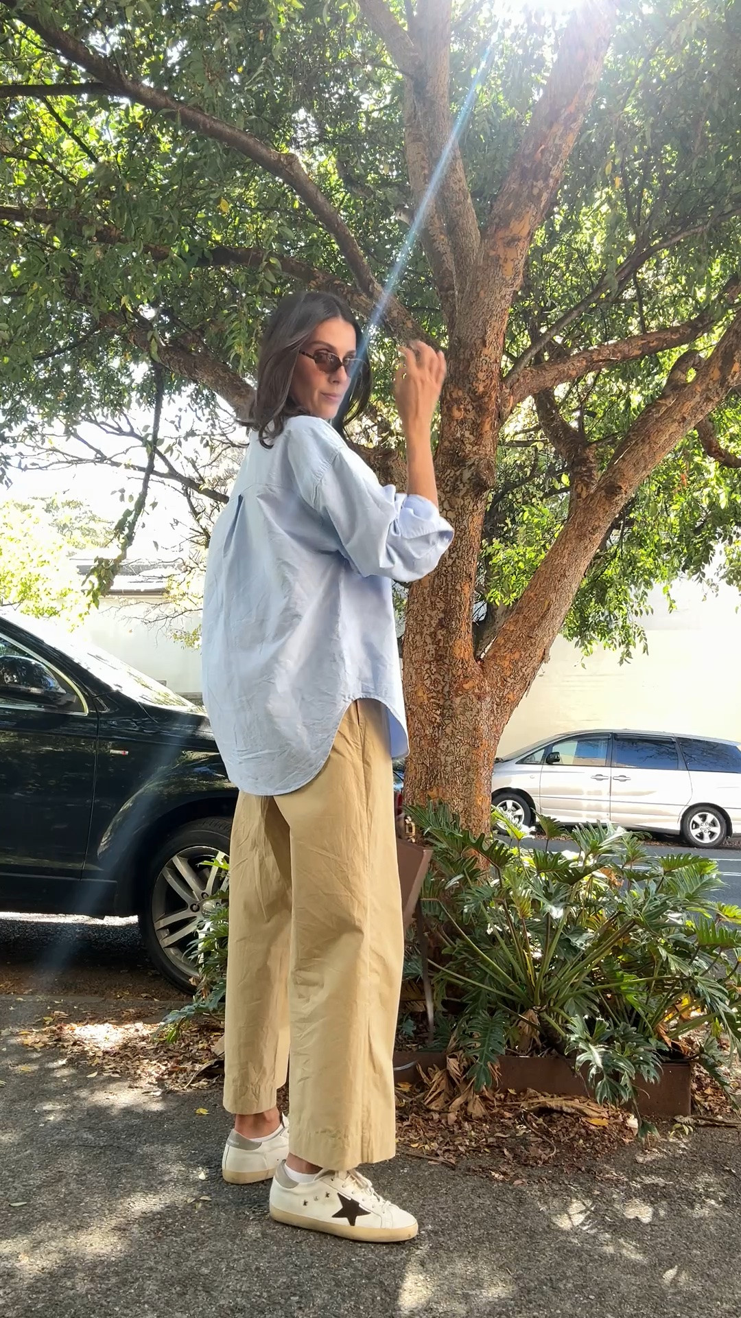 What I wore today as a mum of two /content creator attending a brand showing in Sydney! Pants are from Selfe - a beautiful mum-run business focused on sustainability. Shirt is from Seed. Sneakers are golden goose. Sunglasses Miu Miu x