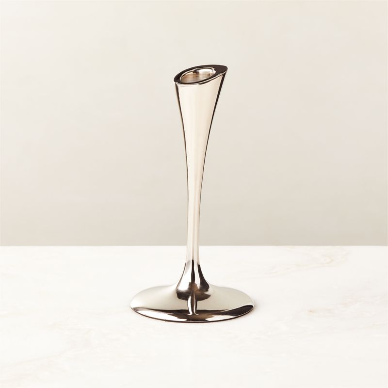 Zillon Nickel-Plated Brass Taper Candle Holder Small | CB2 | CB2