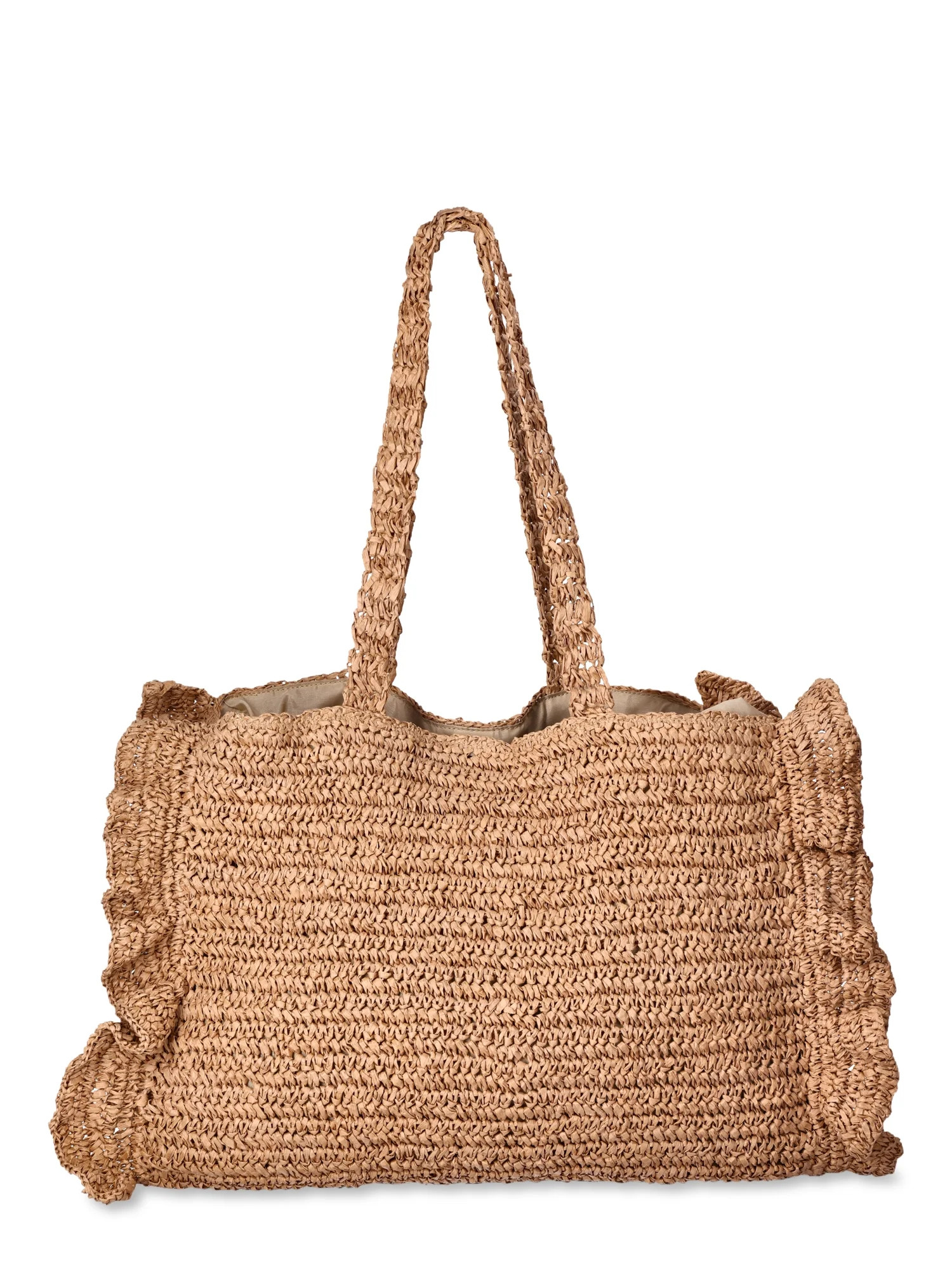 Time and Tru Women's Raffia Ruffled Tote, Natural - Walmart.com | Walmart (US)