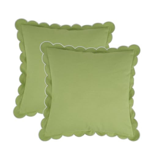 Merrycolor Green Scalloped Throw Pillow Covers 18x18 Set of 2 Preppy Cute Throw Pillows Boho Pillow Cases Aesthetic Decorative Pillow Covers for Sofa Couch Living Room | Amazon (US)