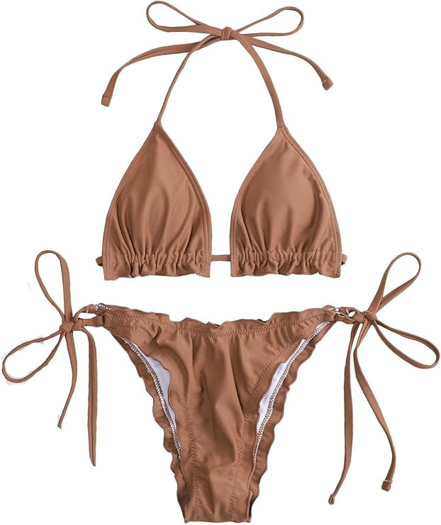 SOLY HUX Women's Floral Print Halter Triangle Tie Side Bikini Set Two Piece Swimsuits | Amazon (US)