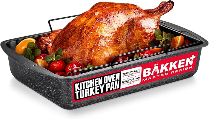 BAKKEN Nonstick Turkey Roasting Pan with Rack – 17 X 13 inch, Large Heavy-Duty Carbon Steel Roa... | Amazon (US)