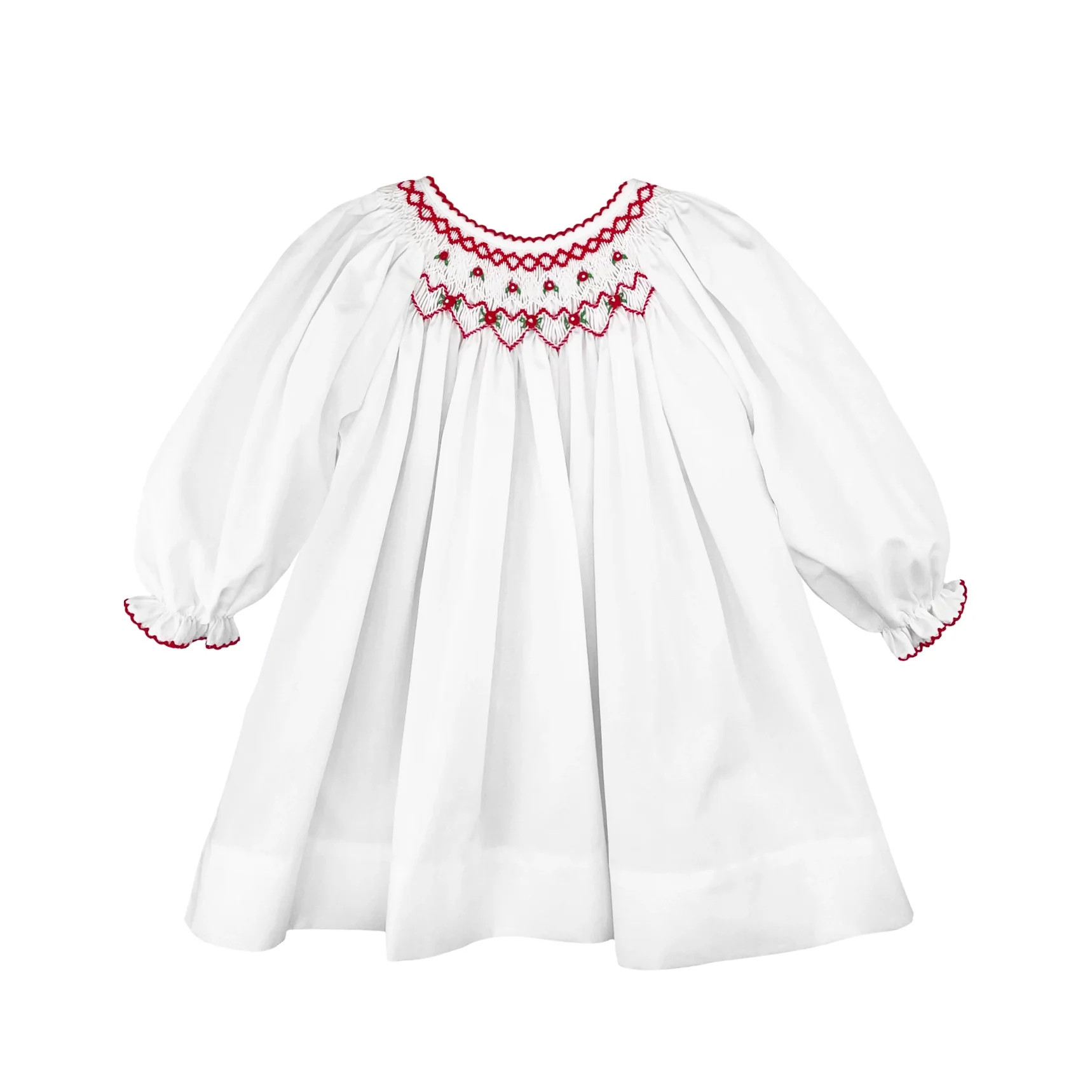 Petit Ami White Bishop Dress with Heart Smocking – Baby Girls | Persnickety