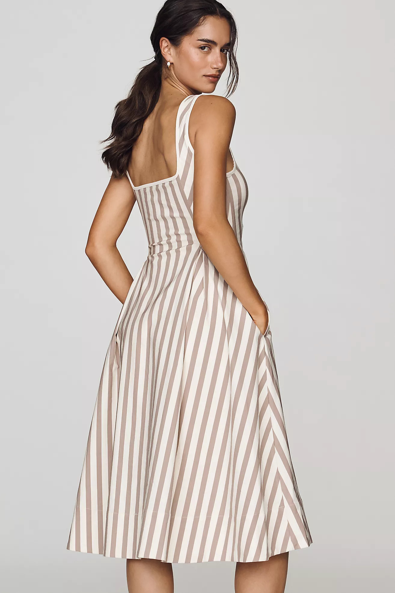 Arlette Square-Neck Piped Midi Dress by Maeve | Anthropologie (US)