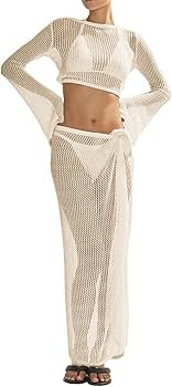 Women's Swimsuits Cover Ups Set for Crochet Bathing Suit Hollow Out 2 Piece Bikini Coverup Beach ... | Amazon (US)