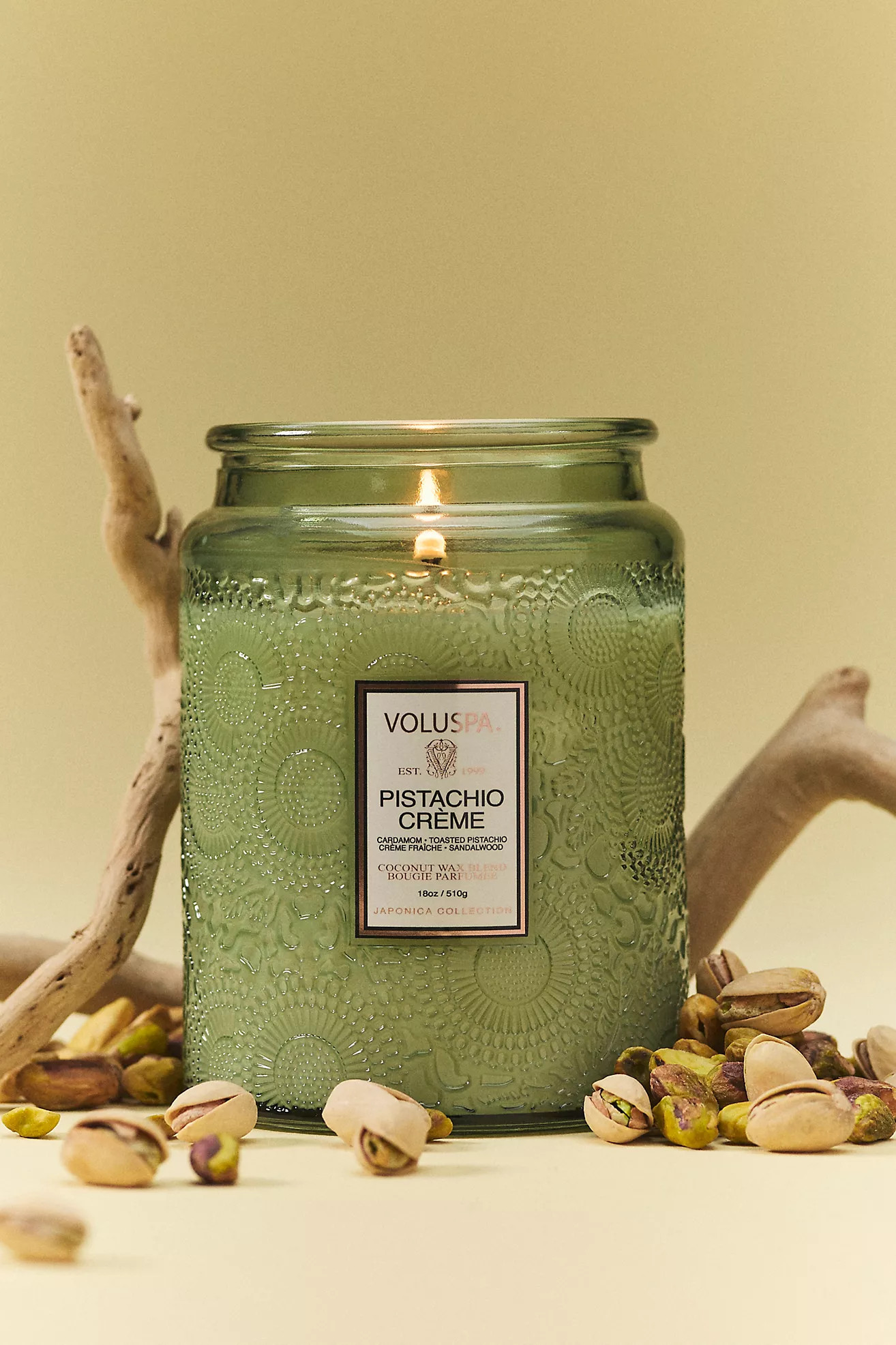 Voluspa Gourmand Pistachio Crème Glass Candle | Anthropologie (US)