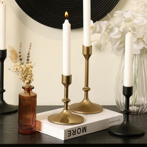 Better Homes & Gardens Gold Cast Iron Taper Candle Holder, 5.3", Medium | Walmart (US)