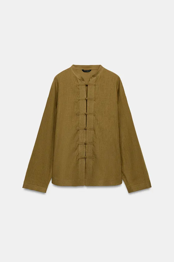 Shirt made from a linen blend. Round neck, long sleeves, and front button fastening. | Zara UK