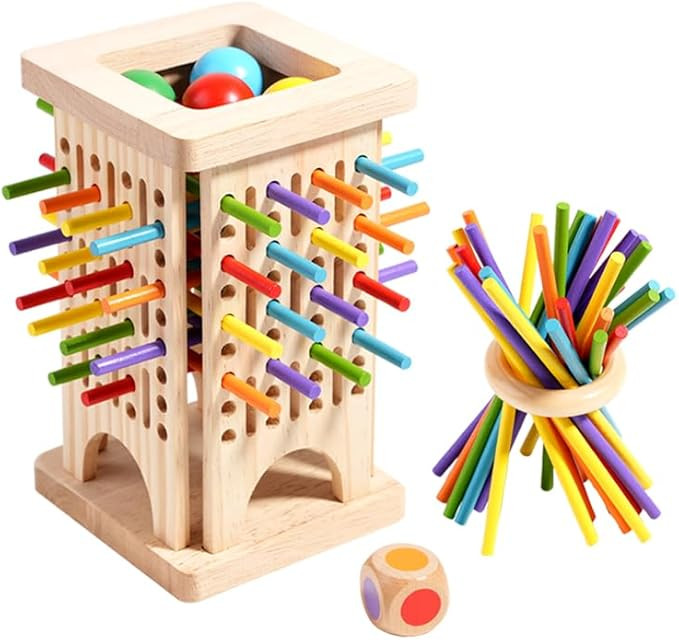 Montessori Wooden Board Game with 30 Colorful Sticks & Dice | Math Educational Toy for 3+ Year Ol... | Amazon (US)