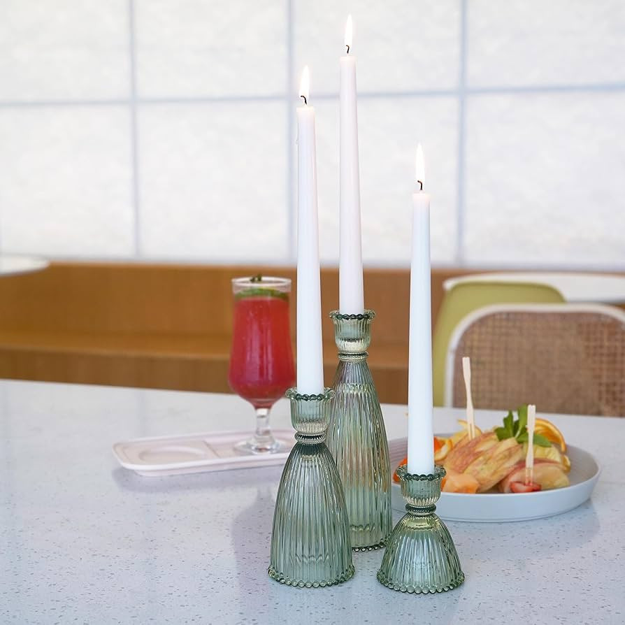 Vertical Glass Candlesticks Set of 3, Tapered Candle Holder, Vintage Candlesticks Holder for Part... | Amazon (US)